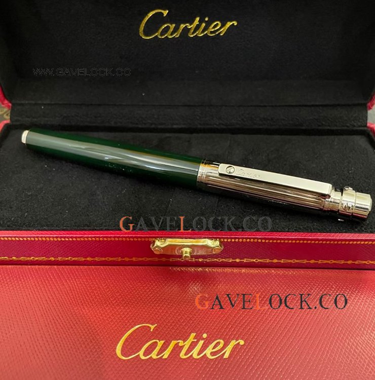 Best Quality Copy Cartier Santos Silver Cap Green Rollerball